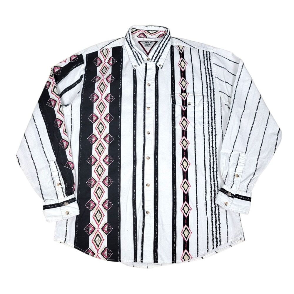 Vintage Cowboys Turtle Association Shirt Men's L Western Aztec Long Sleeve